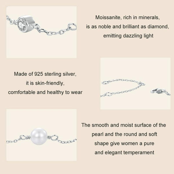 S925 Sterling Silver With White Moissanite Pearl Bracelet(MSB017)