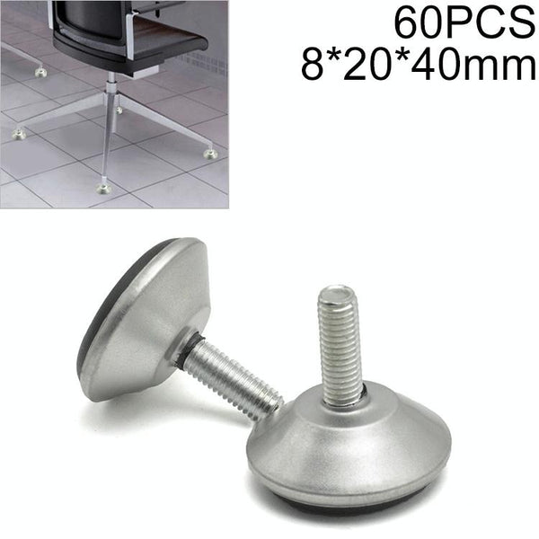 60 PCS M8 20mm Adjustable Support Plastic Chassis Metal Screw Furniture Mat (40mm)