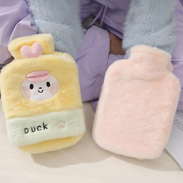 1L Hot Water Bag Dual Hands Plush Cute Hand Warmer, Style: Pink Bunny