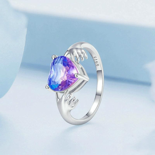 BSR345 Geometric Sterling Silver S925 Heart Guard White Gold Plated Ring(No.6)