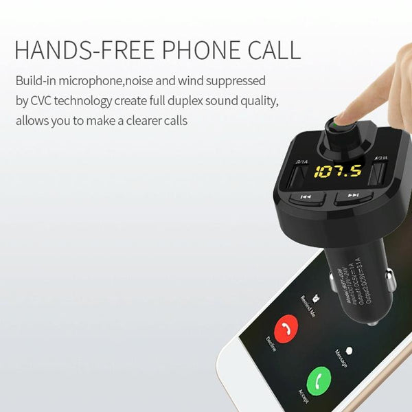 Bluetooth FM Transmitter Wireless In-Car Radio Adapter Music Player Hands-Free Calling Car Kit, Dual USB Charger, Support Bluetooth / Micro SD Card / TF Card / USB Disk