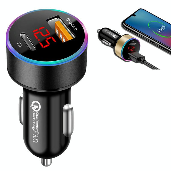 Aluminum Alloy Digital Display PD+QC3.0 Car Charger Multifunctional Car Charger(Elegant Black)