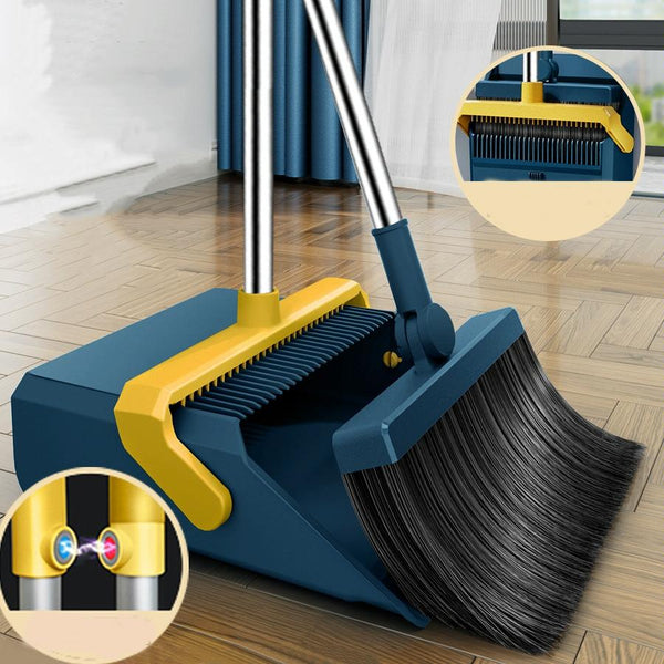 Broom And Dustpan Set With Double-Sided Tooth Scraping, Style: Magnetic White