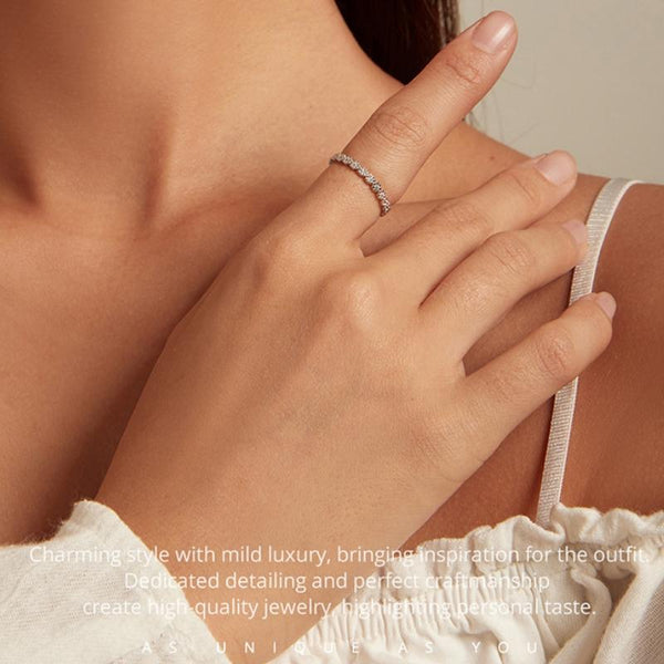 BSR346 Geometric Sterling Silver S925 Small Wreath Zirconium Plated White Gold Ring(No.8)