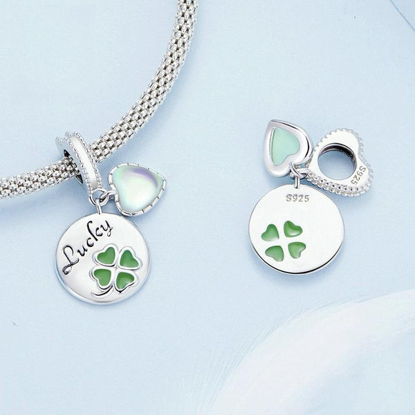 BSC767 Sterling Silver S925 Plated Gold Plated Heart Clover Lettering Bracelet Pendant