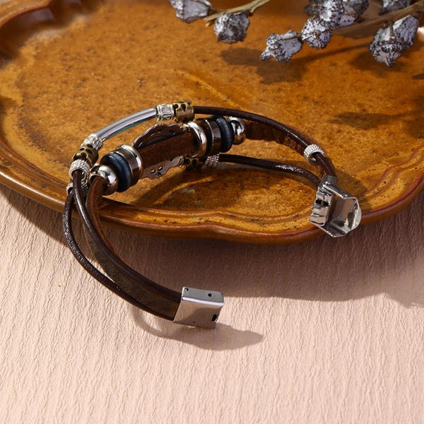 Bohemian Turquoise Natural Stone Sweater Vintage Pendant, Model: Leather Bracelet