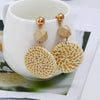 E2002-14 Prongs+Big Circle Bamboo Vine Handmade Woven Earrings Bosomia Style Earrings