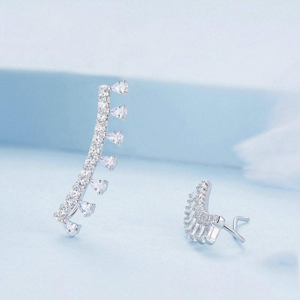 BSE758 Sterling Silver S925 White Gold Plated Sparkling Zirconia Earrings