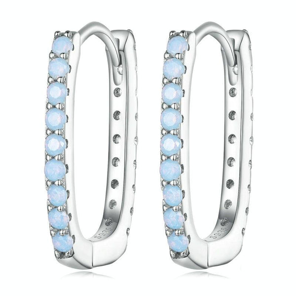 BSE744 Sterling Silver Simple Geometric Square White Gold Plated Opal Nanite Earrings