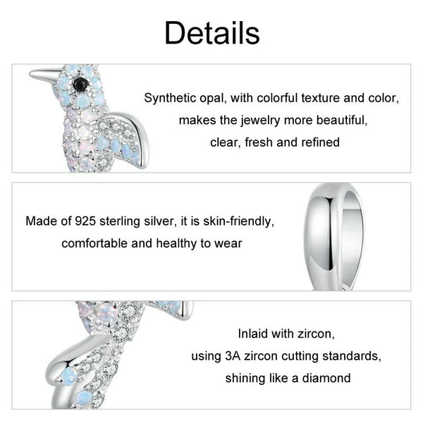 S925 Sterling Silver Platinum Plated Zircon Bird DIY Pendant(BSC993)