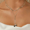 S925 Sterling Silver Platinum Plated Heart Shaped Double Sweater Necklace