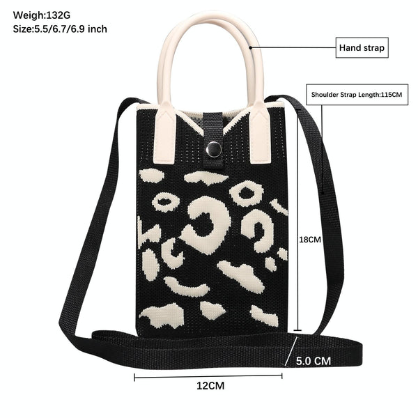 Leopard Print Knitted Mini Crossbody Phone Bag For 6.9 inch and Below Phones(Black)