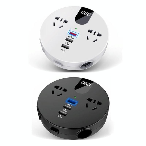 QC3.0 Car 12V 24V To 110V 220V Multi-function Inverter(White Round)