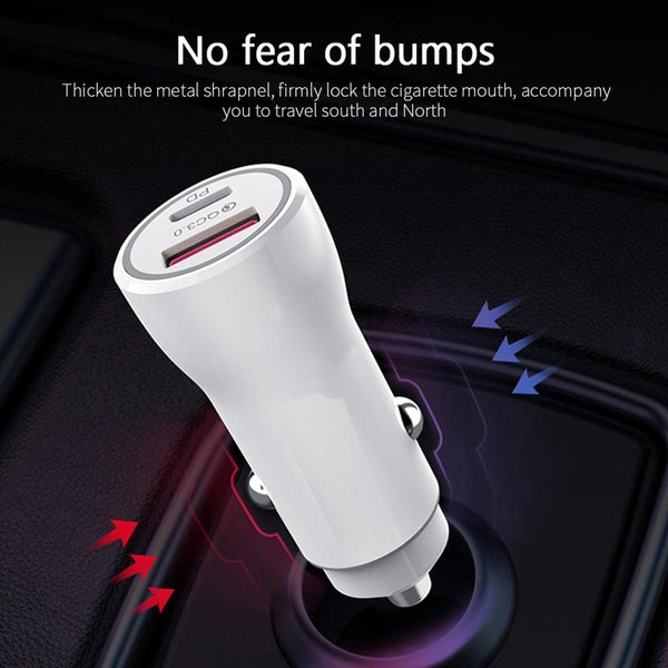 P21 Portable PD 20W + QC 3.0 18W Dual Ports Fast Car Charger(White)