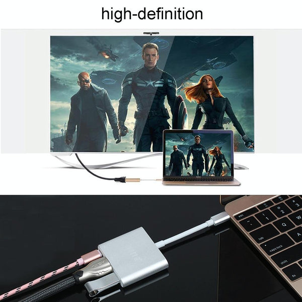 USB-C / Type-C 3.1 Male to USB-C / Type-C 3.1 Female & HDMI Female & USB 3.0 Female Adapter(Silver)
