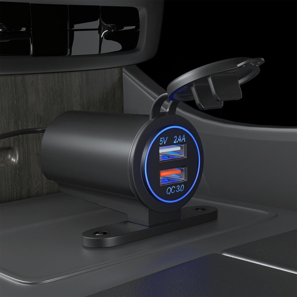 ZH-723F1 Car / Motorcycle QC3.0 Cell Phone Fast Charging Dual USB Car Charger(Blue Light)