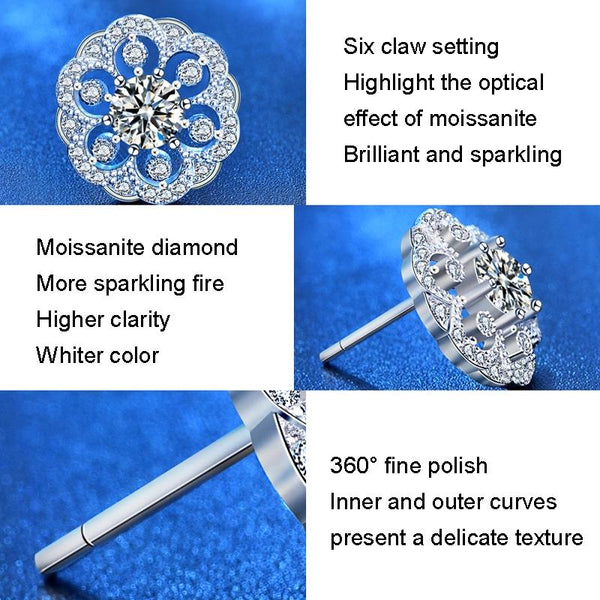 XEA005 925 Silver Flower Earrings Female Personality Flowers Round Earrings(White)