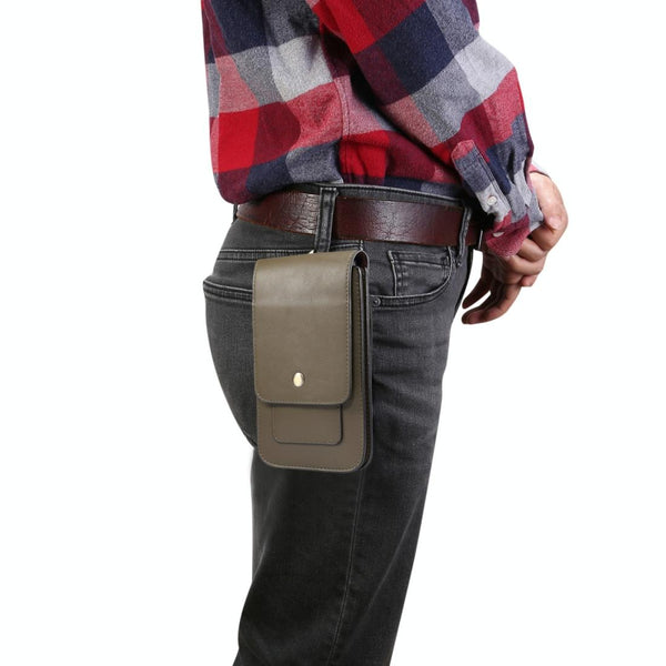 Lambskin Texture Men Phone Universal Double Lattice Waist Bag Leather Case, Size:S(Green)