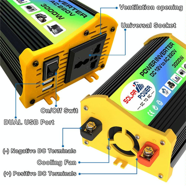 Legend I Generation DC12V to AC220V 3000W Modified Square Wave Car Power Inverter(Black)