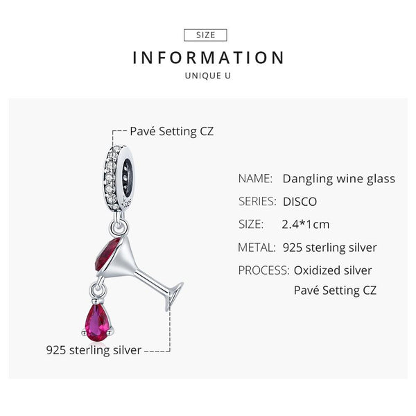 S925 Sterling Silver Shaking Wine Glass Pendant DIY Bracelet Necklace Accessories