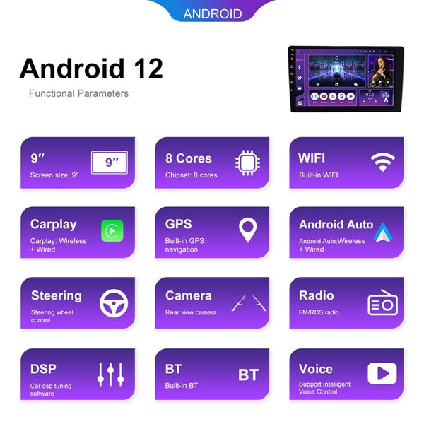 Universal 9 Inch 8 Core CarPlay Android Navigation Car Center Control All-In-One Monitor, Memory: 2+32G(Standard+AHD Camera)