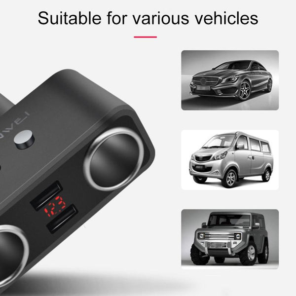 SHUNWEI SD-1925 120W 3A Car 2 in 1 Dual USB Charger 90 Degree Free Rotation Cigarette Lighter(Black)