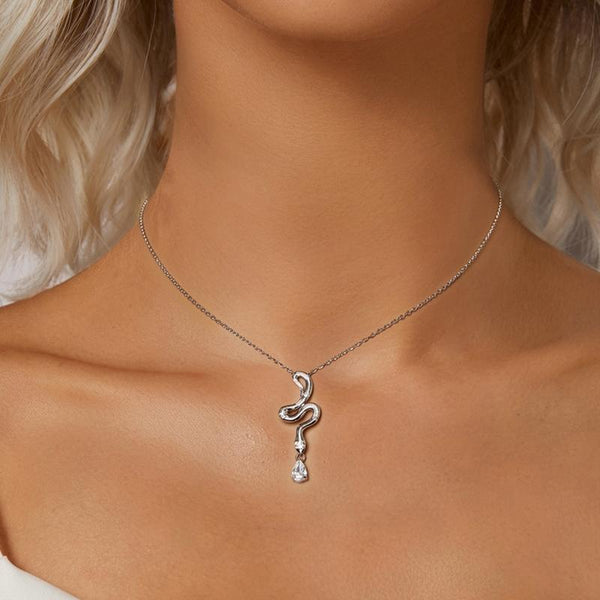 S925 Sterling Silver Platinum-plated Vintage Snake Drop Necklace(BSN385)