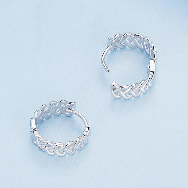 BSE764 Sterling Silver S925 Hollow Braided Rope Plated Platinum Earrings