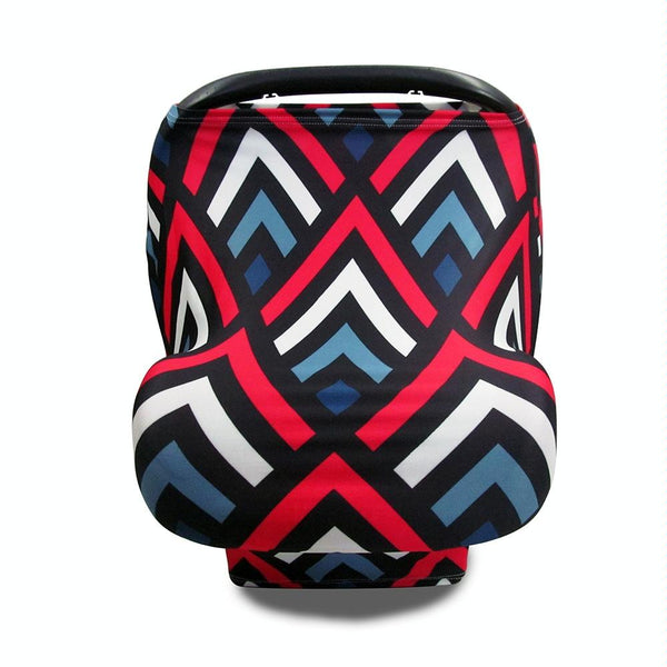 Multifunctional Enlarged Stroller Windshield Breastfeeding Towel Baby Seat Cover(Red Geometry)