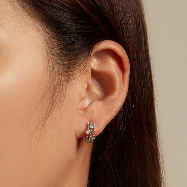 BSE768 Sterling Silver S925 Peas Platinum Zircon Opal Earrings