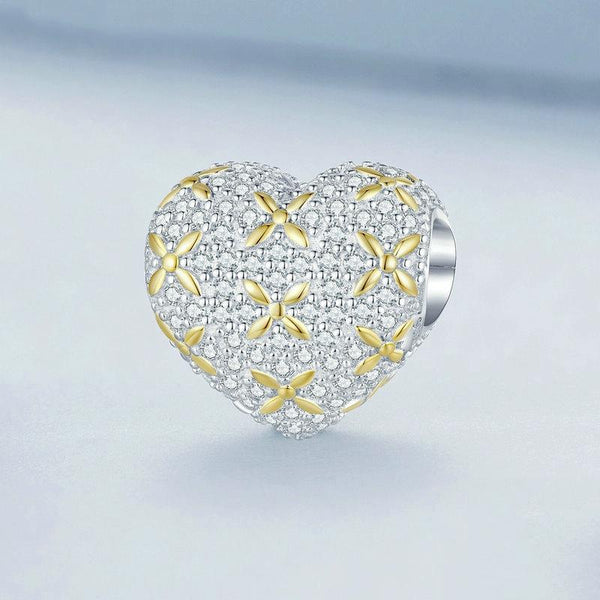 BSC743 S925 Sterling Silver Gold Clover Love Zirconia Beaded Bracelet