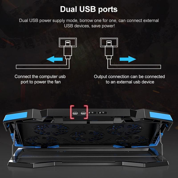 5 Fan 2 USB Lifting Folding Laptop Cooling Stand(Black Blue)
