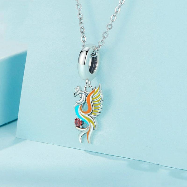 SCC2444 Sterling Silver S925 Phoenix Bracelet Beads Longevity Bird Zircon Pendant