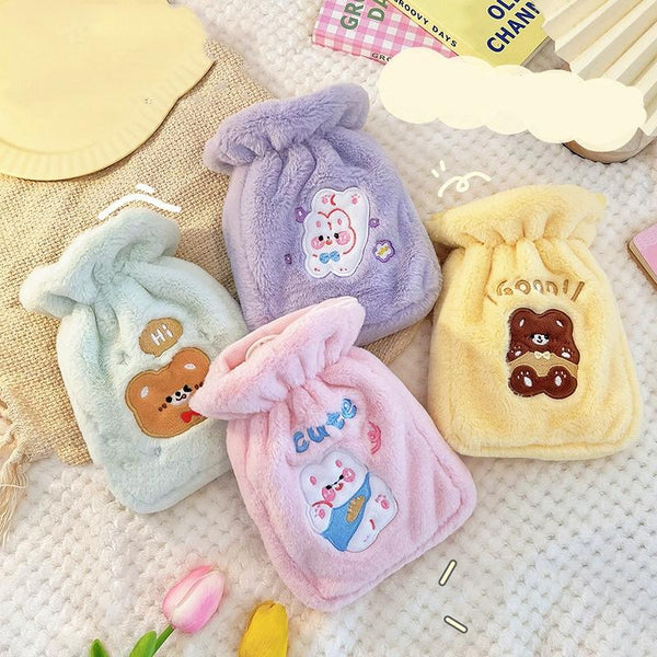 Plush Embroidery Washable Can Be Crossbody Water-Filled Warm Water Bag Green Bear