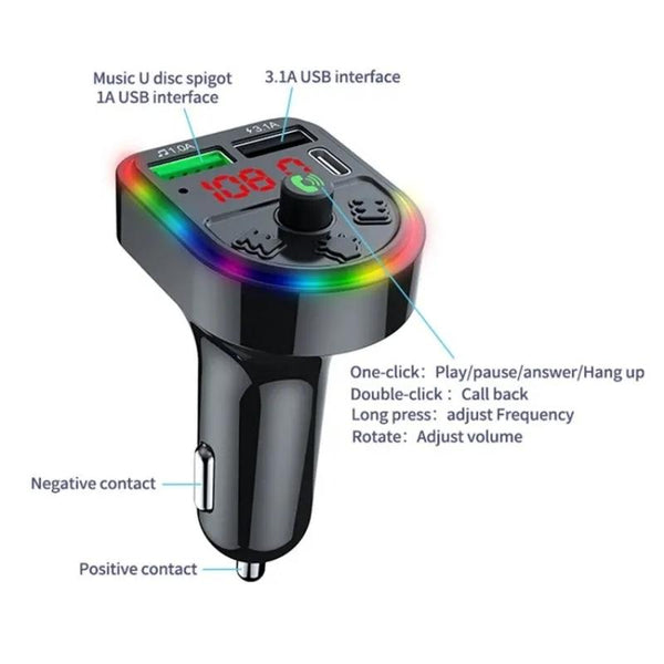 F21 PD + USB Car Charger Bluetooth Car Adapter Handsfree Call FM Transmitter MP3 Music Player