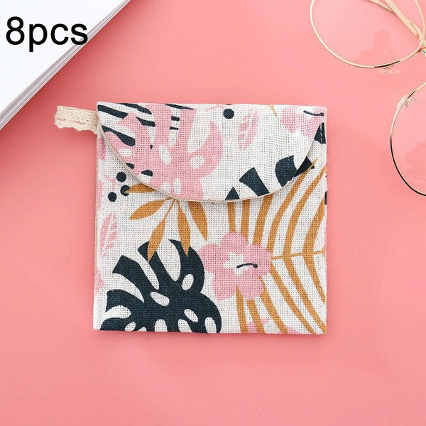 8pcs Cotton and Linen Sanitary Napkin Storage Bag Handy Clutch Bag(Turtle)