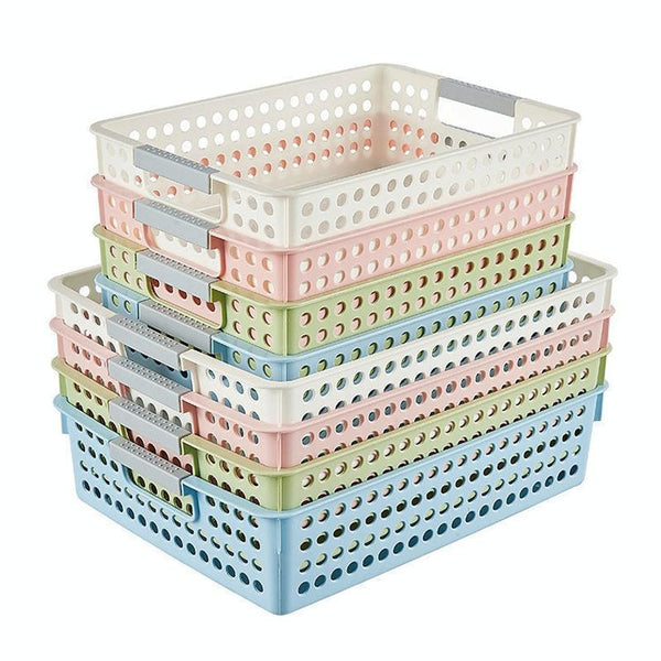 Plastic Storage Basket Desktop Sundry Organizer Frame Toys Kitchen Snacks Storage Box, Style: Shallow Small Blue