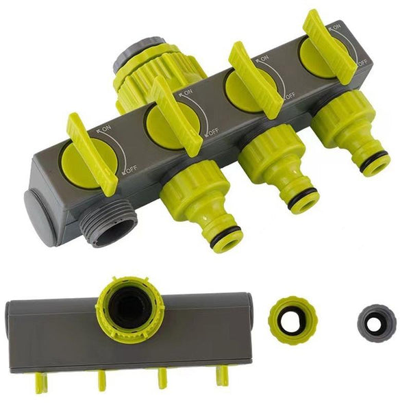 Garden Lawn Watering EU Threaded Faucet One Input Four Output Valve Diverter(Green And Gray)