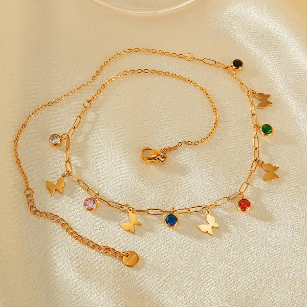 OPK GX2406 Colorful Dopamine Zirconia Stainless Steel Stereo Butterfly Pendant Necklace