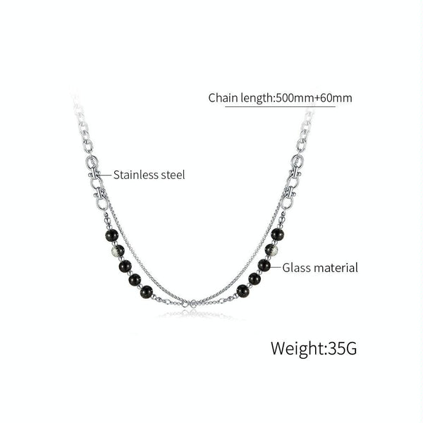 OPK GX2416 Stainless Steel Double Chain Glass Beads Necklace