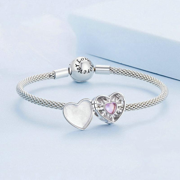 BSC757 Sterling Silver S925 Heart Openable Gift Box Bracelet Beaded