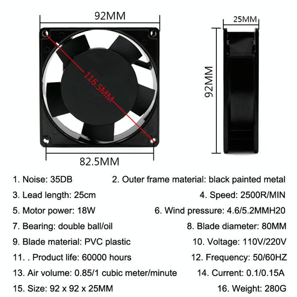 220V Double Ball Bearing 9cm Silent Chassis Cabinet Heat Dissipation Fan