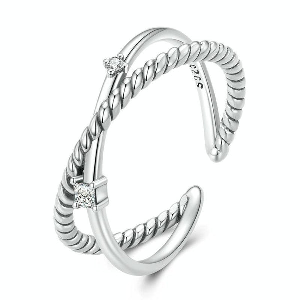 SCR901 Sterling Silver S925 Twist Circle Interlaced Zircon Open Ring