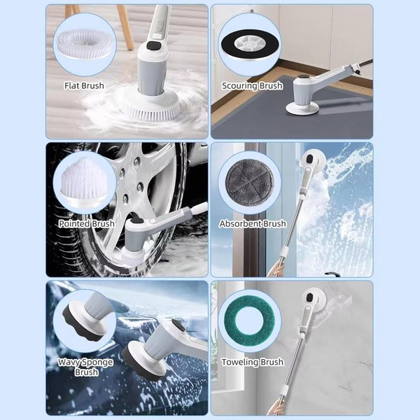 7 In 1 Automatic Water Spray Electric Spin Scrubber 53 Inch Cordless Rechargeable Cleaning Brush