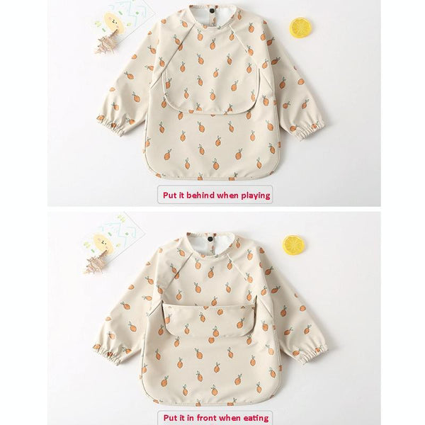Long Sleeved Baby Soft PU Bib Waterproof Washable Easy Clean Smock With Pocket, Size: M(Dragon Fruit)