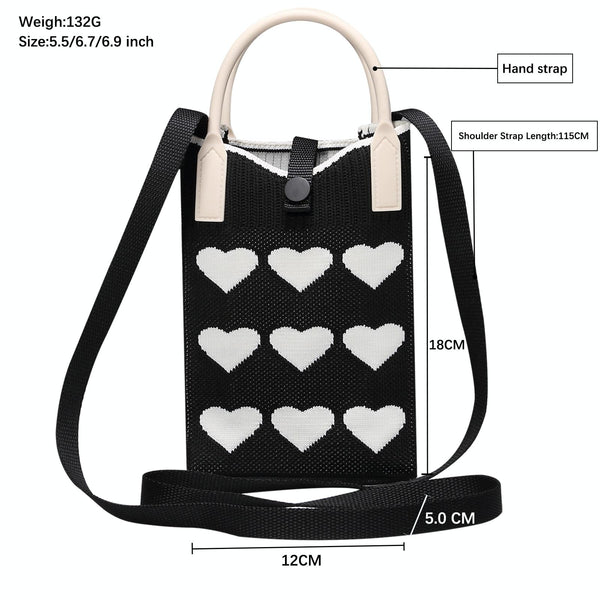Heart Shaped Knitted Mini Crossbody Phone Bag For 6.9 inch and Below Phones(Black)