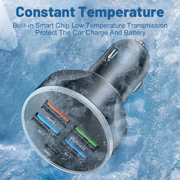 WGS-G37 5 in 1 Digital Display Super Fast Charging Car Charger with Voltmeter (Black)