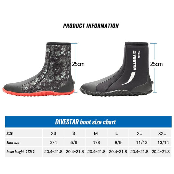 DIVESTAR 5mm Diving Boots Neoprene Shoes With Puncture Resistant Sole, Size: NO.11 (44)(Black)