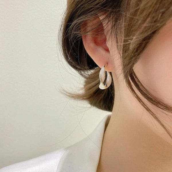 Shell Double Layer Earrings with Diamond Earrings, Color: EH1071