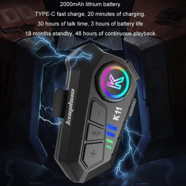 KUQIBAO K11 Motorcycle Helmet Waterproof Subwoofer Bluetooth Headphones(Hard Microphone)